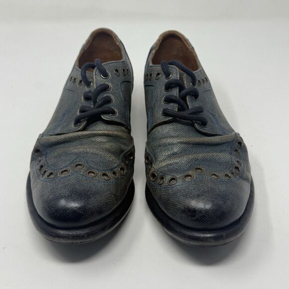 John Fluevog Pound Wingtip Derby Shoes Mens 8 M Blue Leather Denim Look Lace Up main image 5